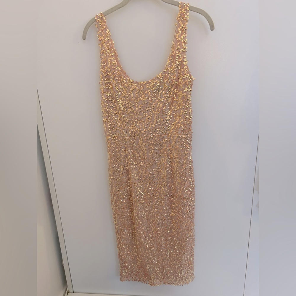 French Connection Rose Gold Sequin Midi Slip Dress